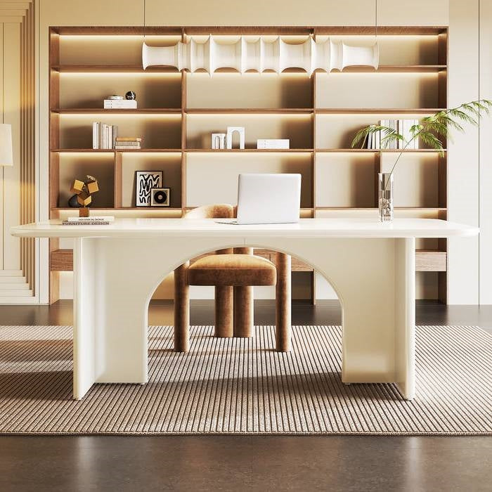 Modern White Extra Large Executive Desk with Arch Design Legs