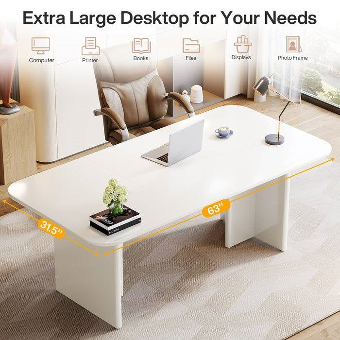 Modern White Extra Large Executive Desk with Arch Design Legs