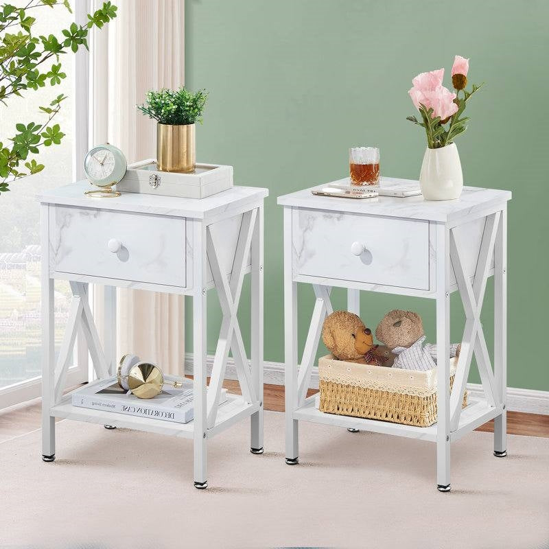 Rustic 1 Drawer White Nightstand - Set of 2
