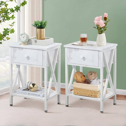 Rustic 1 Drawer White Nightstand - Set of 2