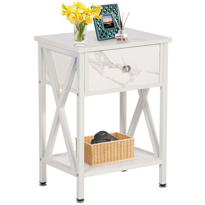 Rustic 1 Drawer White Nightstand - Set of 2