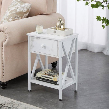 Rustic 1 Drawer White Nightstand - Set of 2