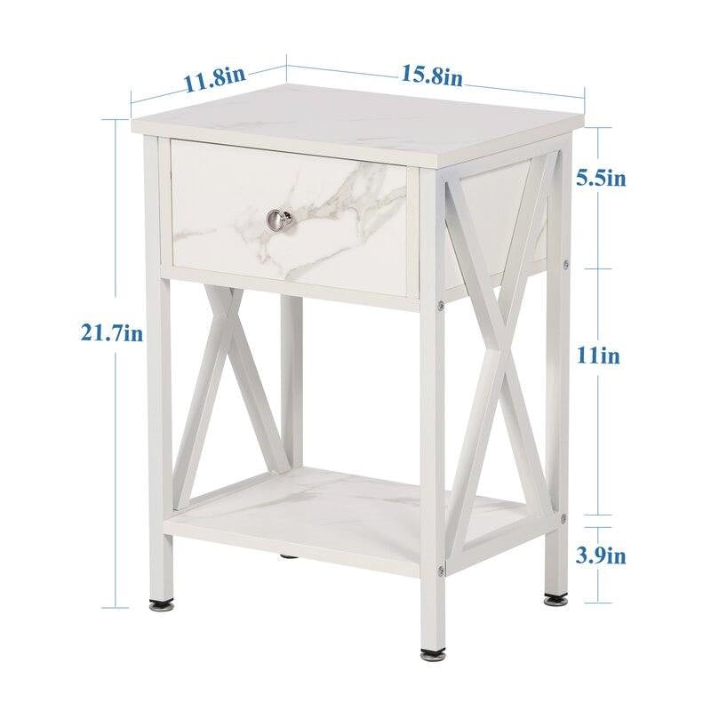 Rustic 1 Drawer White Nightstand - Set of 2