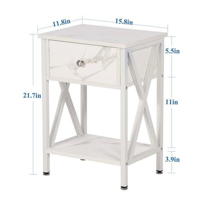 Rustic 1 Drawer White Nightstand - Set of 2
