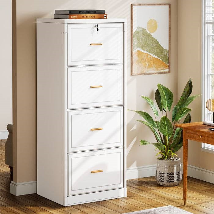 White 4 Storage Vertical Lockable File Cabinet