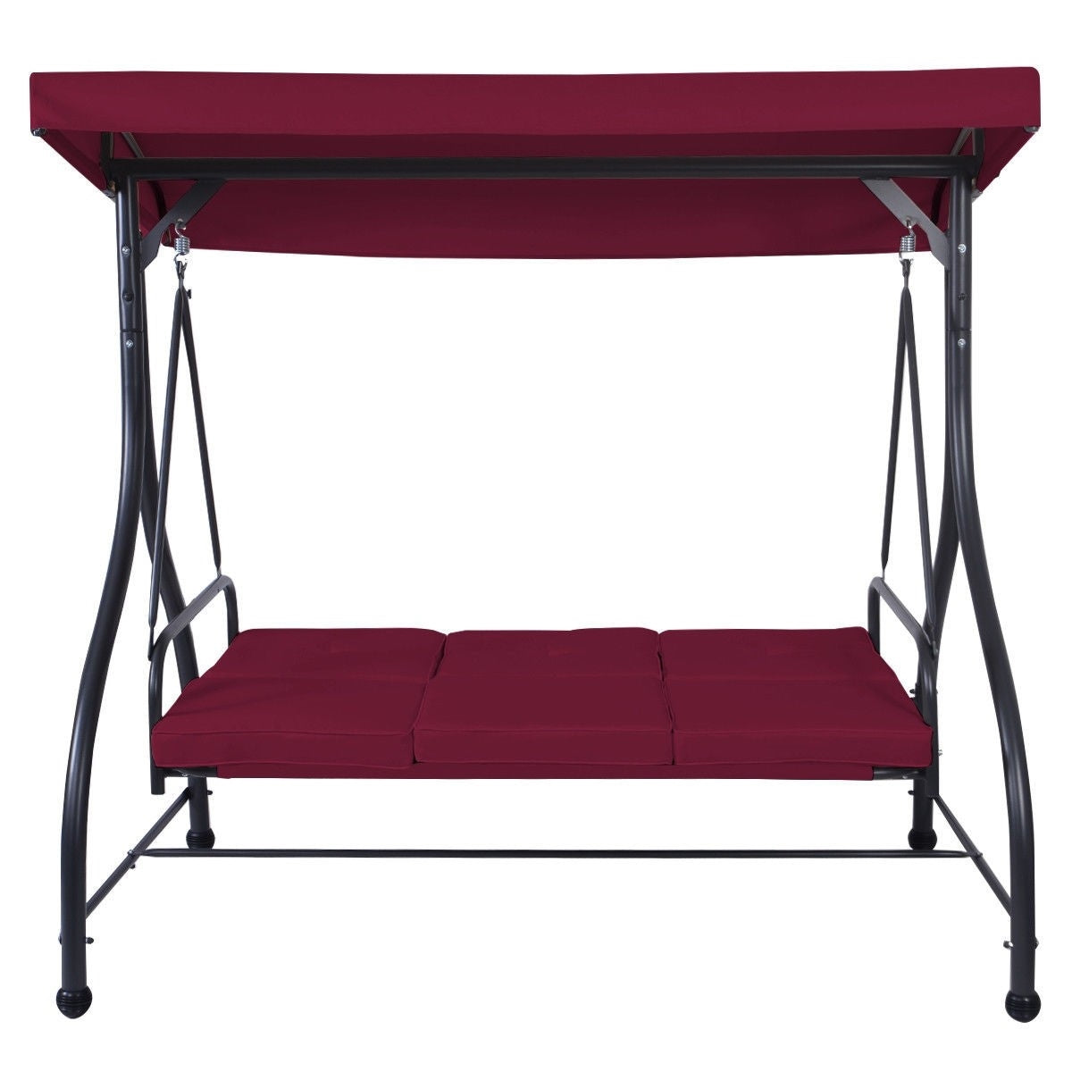 Wine Adjustable 3 Seat Cushioned Porch Patio Canopy Swing Chair