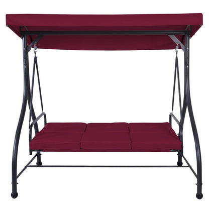 Wine Adjustable 3 Seat Cushioned Porch Patio Canopy Swing Chair