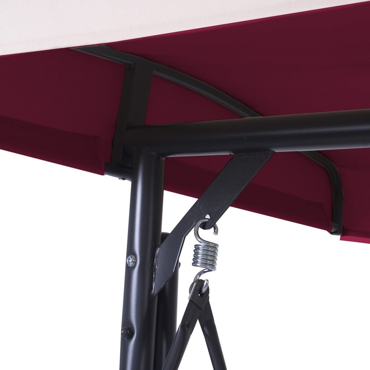 Wine Adjustable 3 Seat Cushioned Porch Patio Canopy Swing Chair