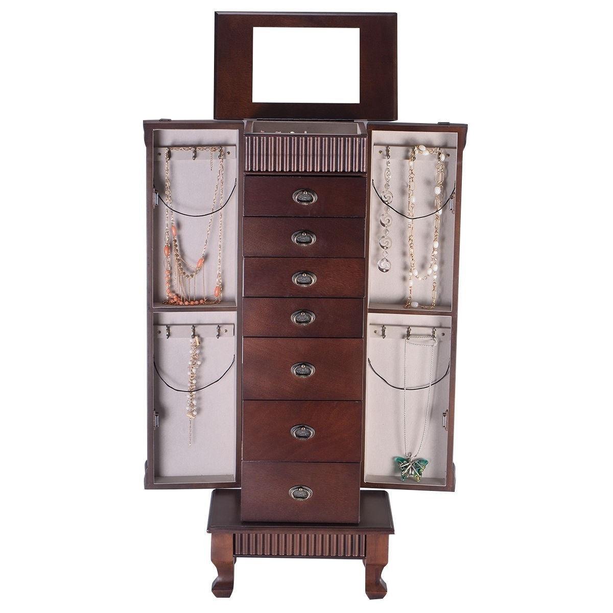 Classic 7-Drawer Jewelry Armoire Wood Storage Chest Cabinet