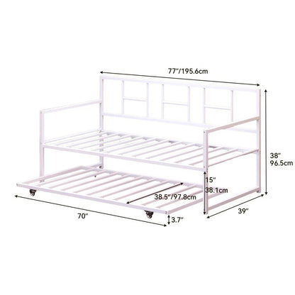 Twin size White Metal Daybed Frame with Roll Out Trundle Bed Frame