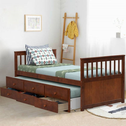 Walnut Twin/Twin Captains Bed with Pull Out and 3 Drawer Storage