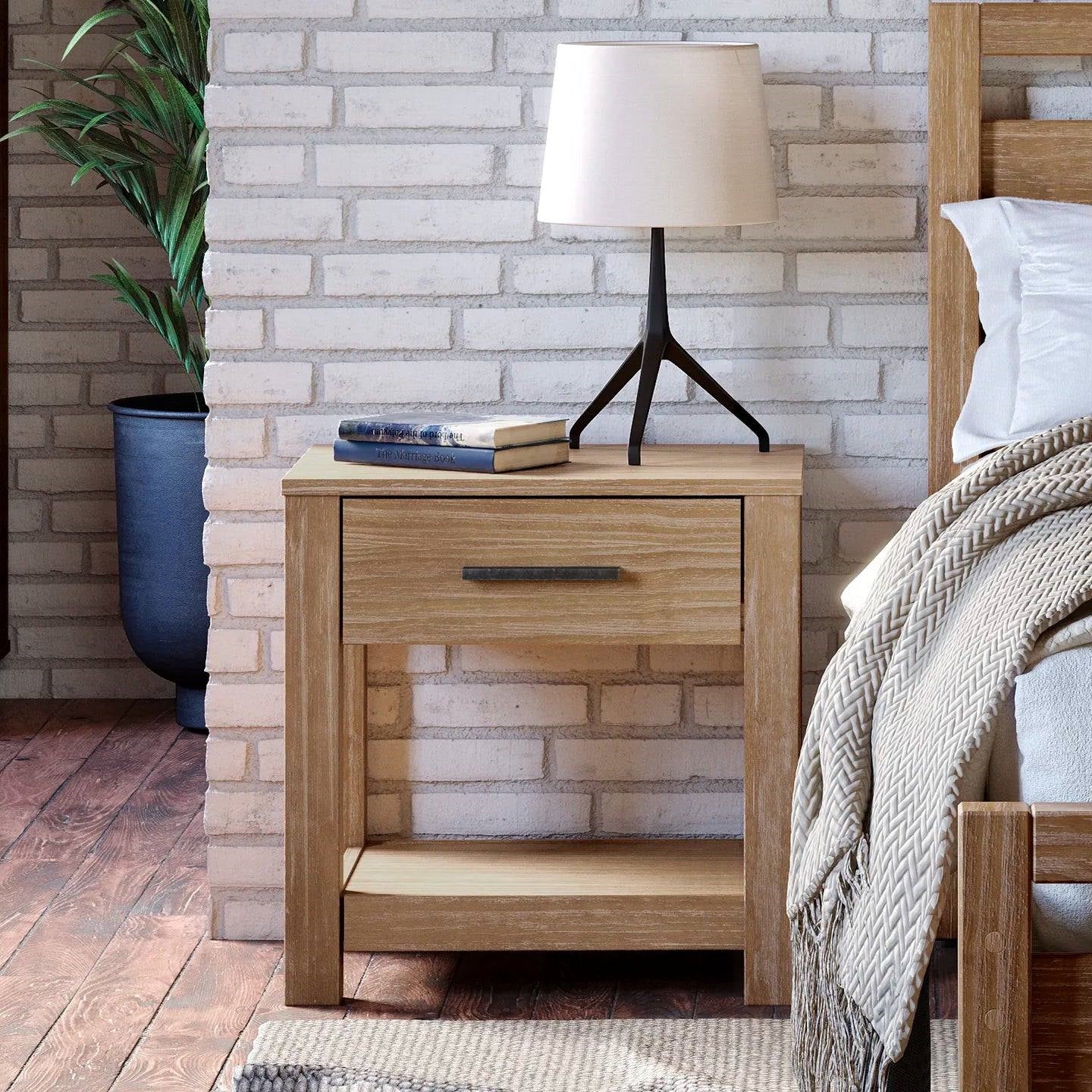 FarmHouse Traditional Rustic Pine 1 Drawer Nightstand