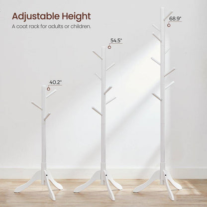 Modern Solid Wood Coat Rack in White Finish with 8 Hooks