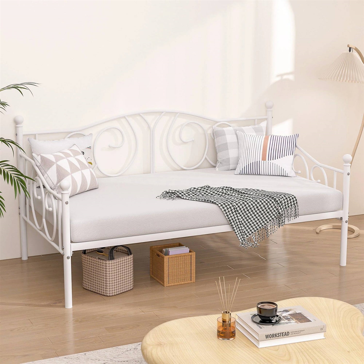 Twin size Victorian White Metal Daybed Frame - 350 lbs. Weight Capacity