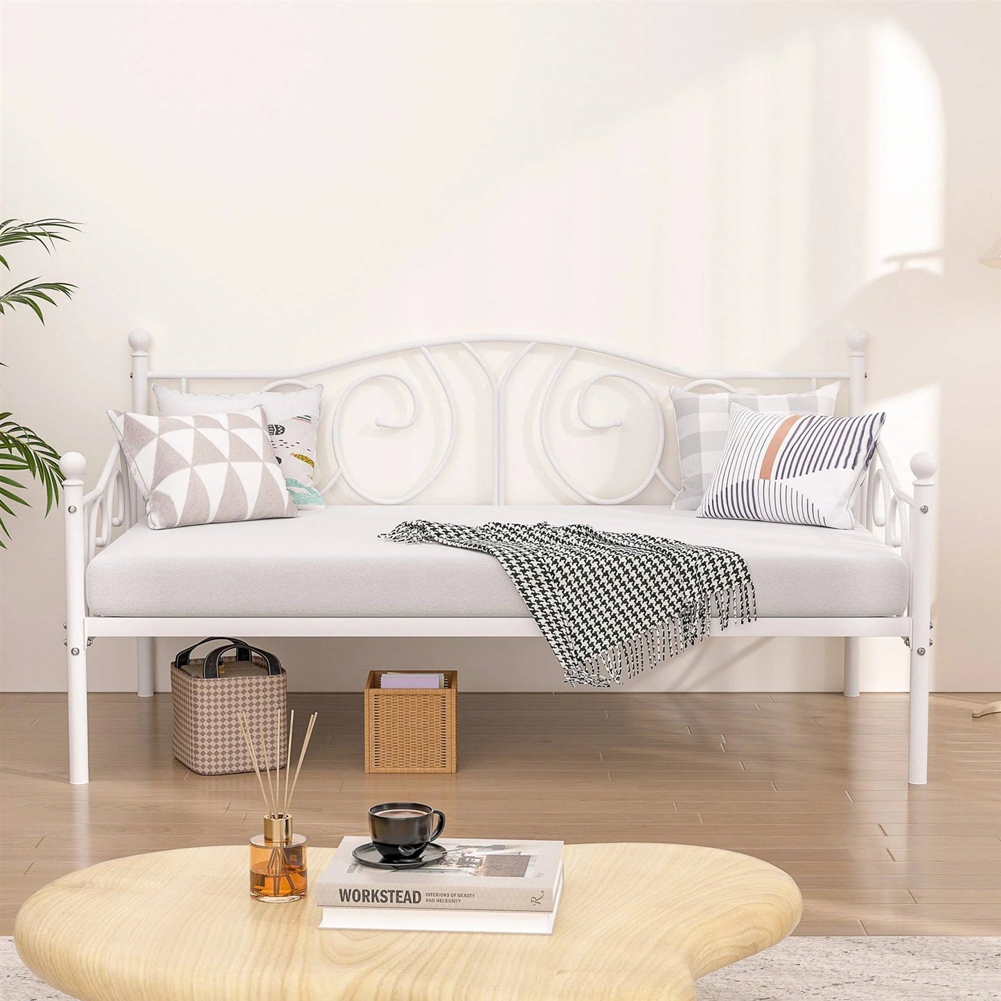 Twin size Victorian White Metal Daybed Frame - 350 lbs. Weight Capacity