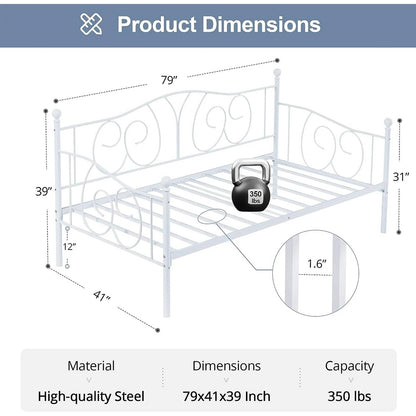 Twin size Victorian White Metal Daybed Frame - 350 lbs. Weight Capacity