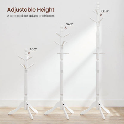 Solid Wood Coat Rack in White Finish with 10 Hooks