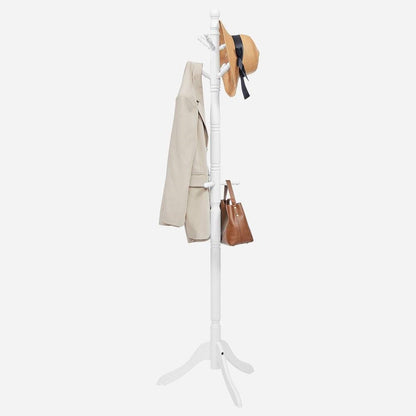 Solid Wood Coat Rack in White Finish with 10 Hooks