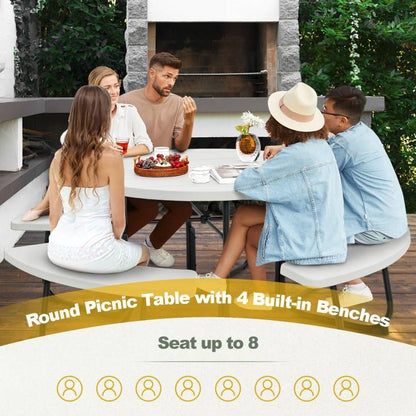 White All Weather 8 Seater Picnic Table Umbrella Hole