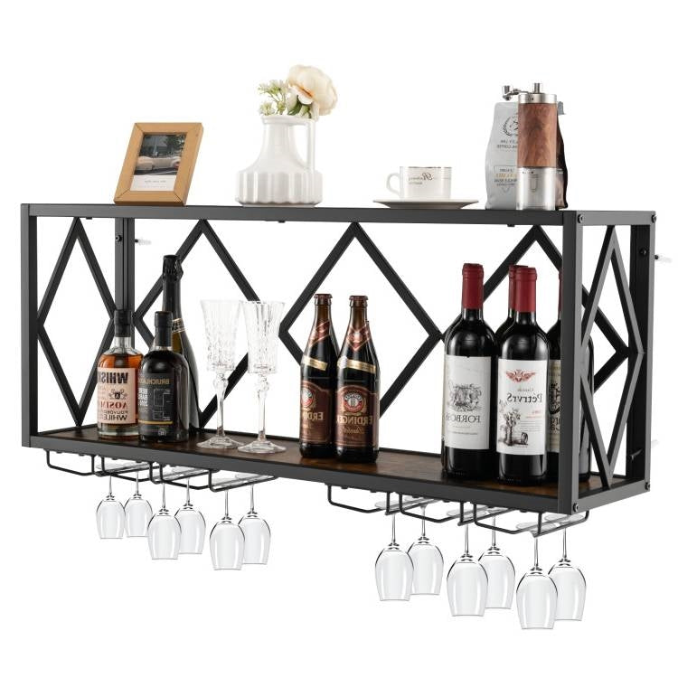 XL Large Industrial Rustic Brown Wall Mounted Wine Rack