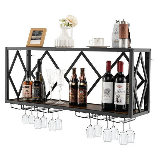XL Large Industrial Rustic Brown Wall Mounted Wine Rack