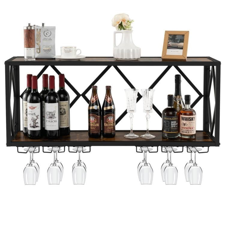 XL Large Industrial Rustic Brown Wall Mounted Wine Rack