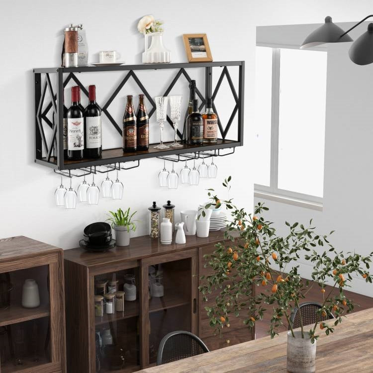 XL Large Industrial Rustic Brown Wall Mounted Wine Rack