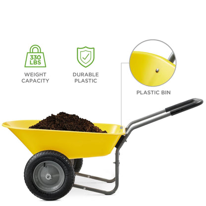 Heavy Duty Dual Wheel Multipurpose Rust Proof Wheelbarrow - Yellow