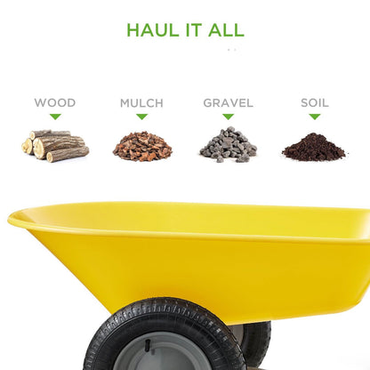 Heavy Duty Dual Wheel Multipurpose Rust Proof Wheelbarrow - Yellow