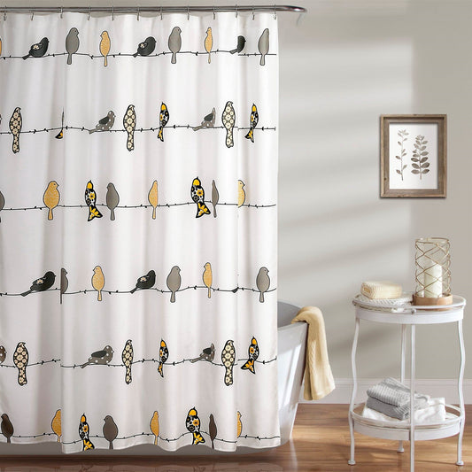 72 inch Height Polyester Yellow Grey Birds Shower Curtain