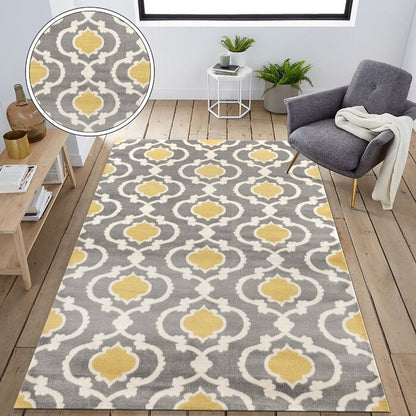 5'3" x 7' Grey Yellow Trellis Geometric Polpropylene Area Rug