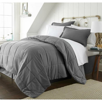 California King Microfiber Baffle-Box 6-Piece Reversible Bed In A Bag in Grey