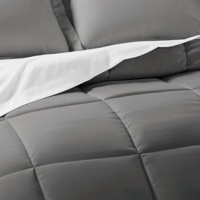King Size Microfiber Baffle-Box 6-Piece Reversible Bed In A Bag in Grey