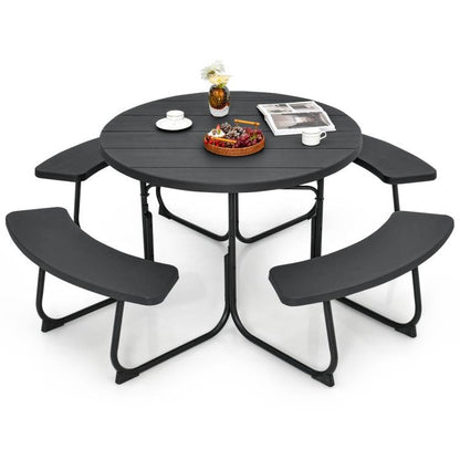 Black All Weather 8 Seater Picnic Table Umbrella Hole